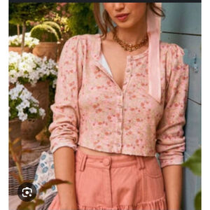 LoveShackFancy Pink Floral Cardigan